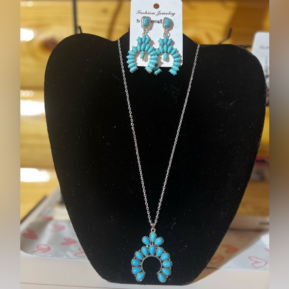 Stylish Turquoise Drop Earrings for Women and Girls - Necklace to match